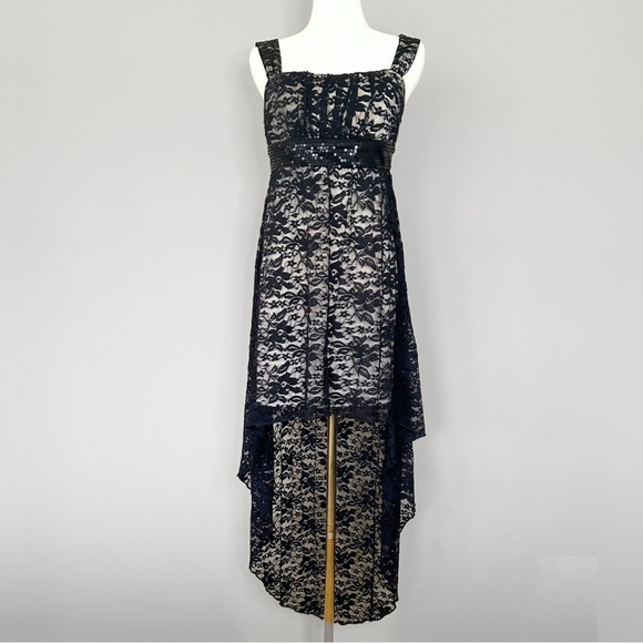 Y2K Whimsigoth Black Lace Semi Formal Dress Women M High Low Dark Coquette Fairy - Picture 1 of 9